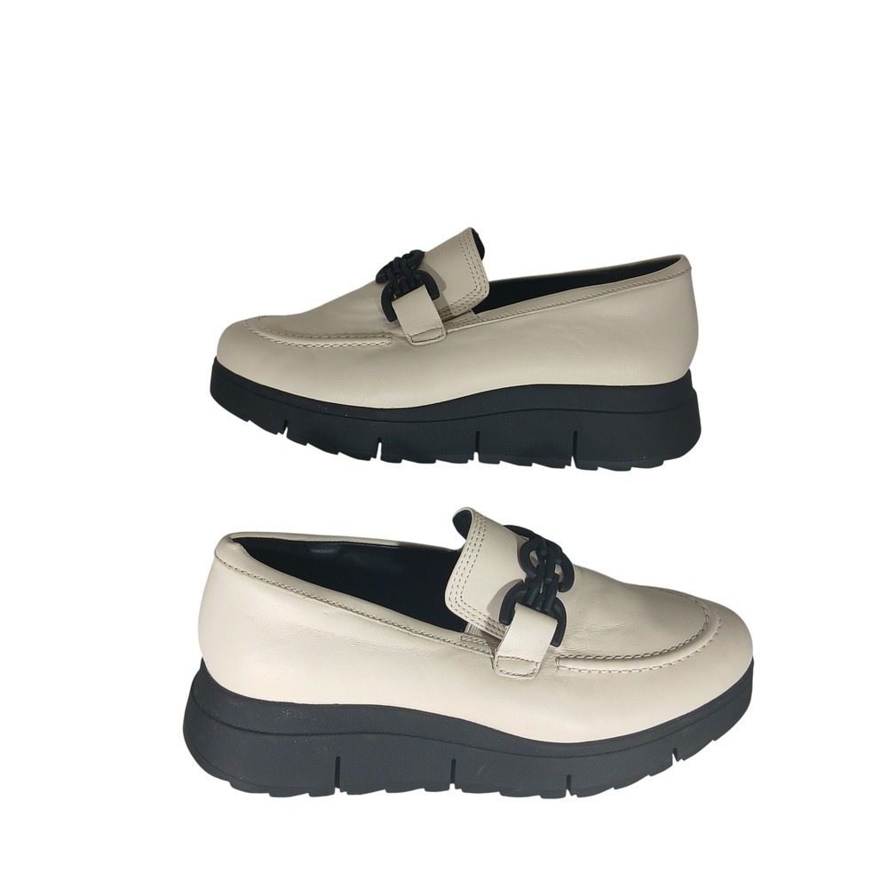 Clarks Artisan Loafers 11 Cream Leather Chunky Platform Chain Link Preppy Mod
